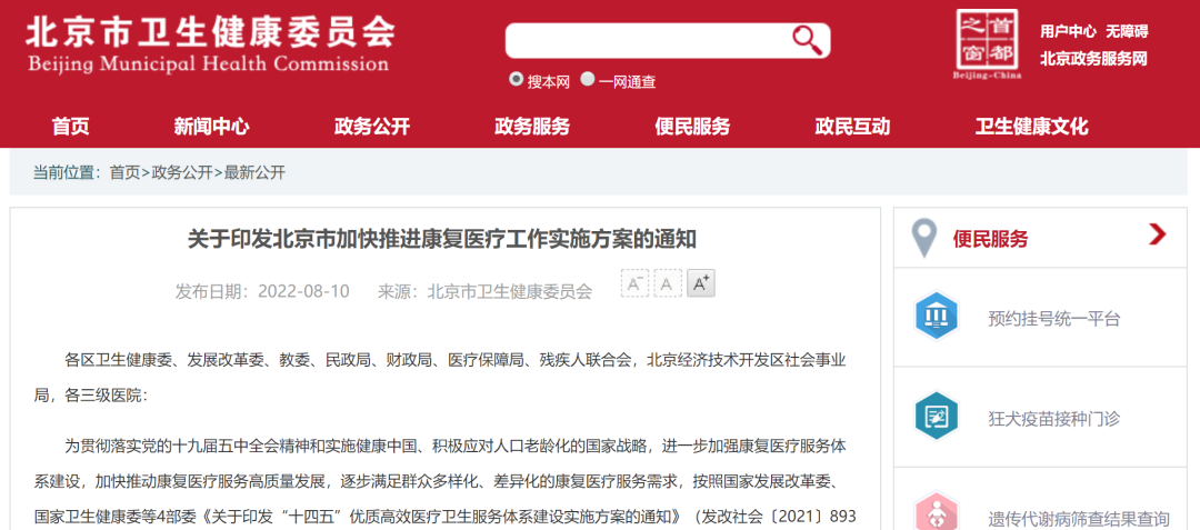 关于印发北京市加快推进康复医疗工作实施方案的通知